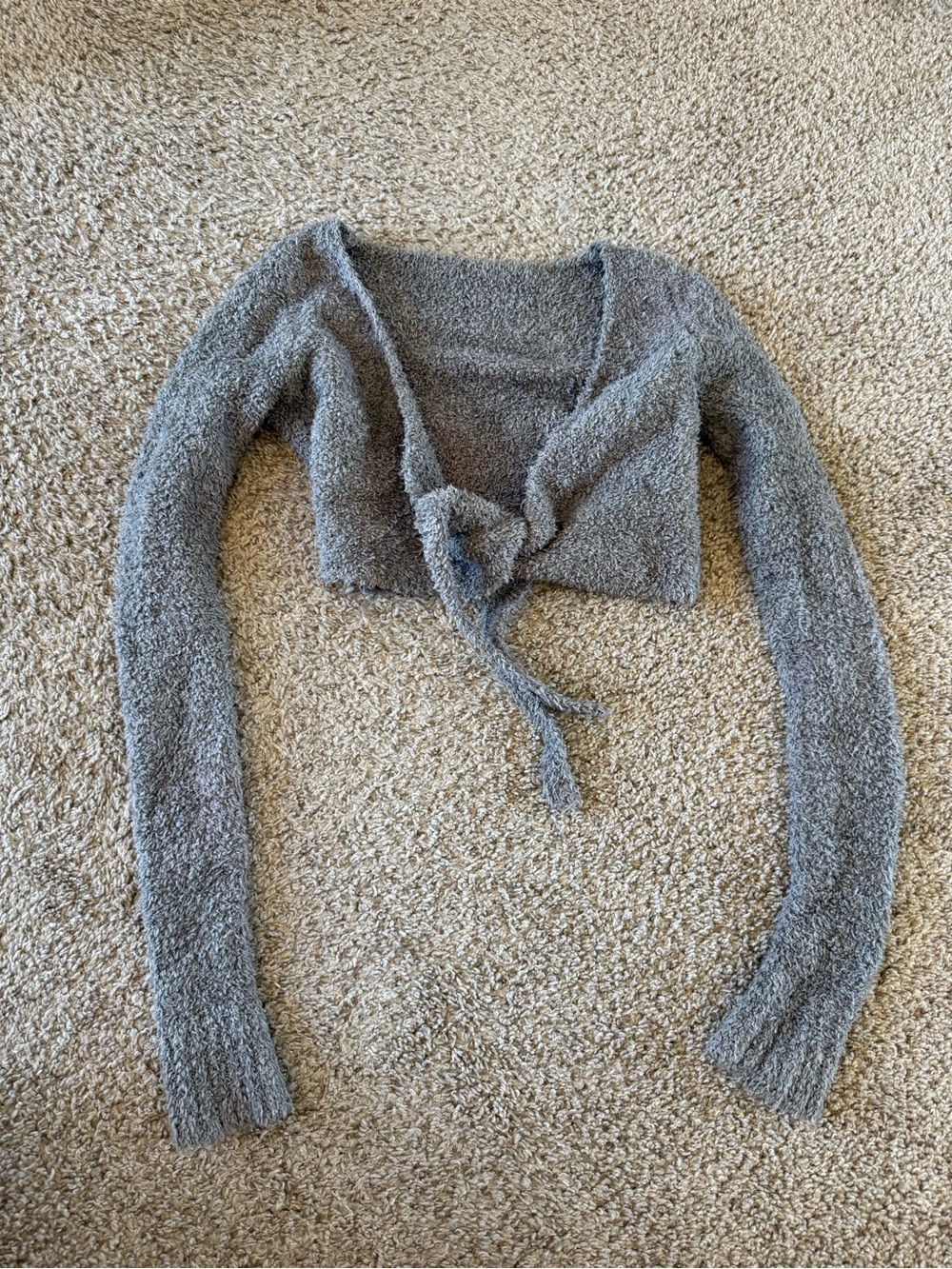 Skims Cozy Cropped Tie-Front Sweater - Gray